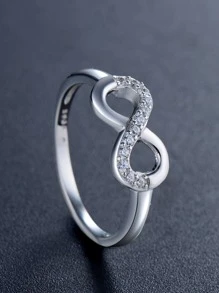 Cubic Zirconia Infinity Symbol Decor Silver Wedding Band For Women Bridal Wedding Fine Jewelry - Silver - View 3