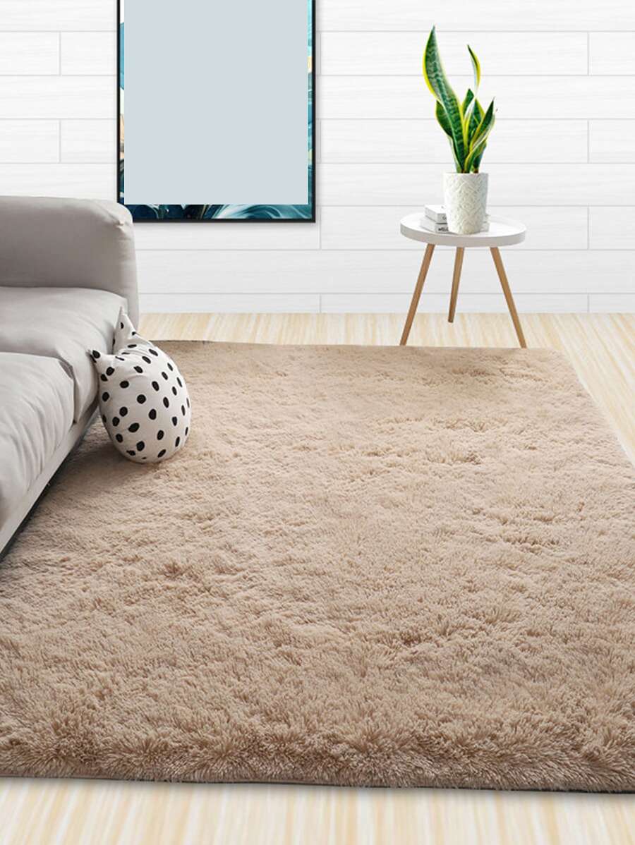 1pc Camel Plush Rug, Minimalist Polyester Floor Carpet For Living Room, Bedroom - Camel - View 1