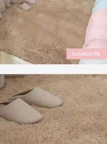 1pc Camel Plush Rug, Minimalist Polyester Floor Carpet For Living Room, Bedroom - Camel - View 4