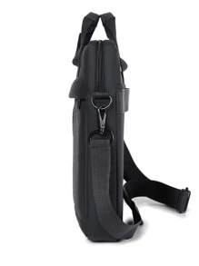 Men Minimalist Large Capacity Laptop Handbag Briefcase, Gift For Father - Black - View 3