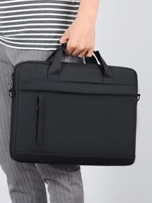 Men Minimalist Large Capacity Laptop Handbag Briefcase, Gift For Father - Black - View 6