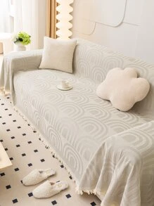 1入組拱型沙發現代滌綸毛邊緣毛巾套 - 米色 - 查看 1