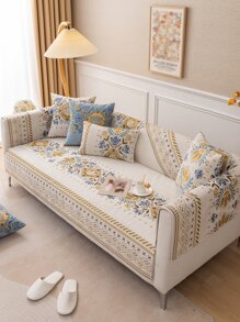 1件波西米亚风格雪尼尔编织防滑沙发垫，四季通用宠物友好型沙发保护套，春秋季防猫抓沙发套，适用于L型组合沙发和1/2/3/4座沙发（单独出售） - 彩色 - 查看 3