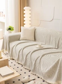 1入組拱型沙發現代滌綸毛邊緣毛巾套 - 米色 - 查看 2