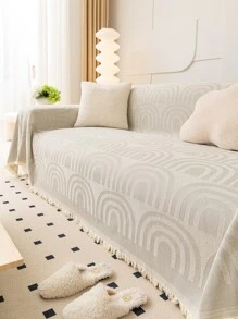 1入組拱型沙發現代滌綸毛邊緣毛巾套 - 米色 - 查看 4