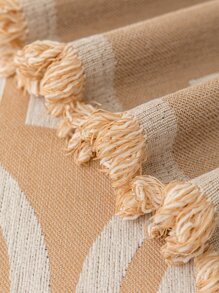 1入組條滌綸沙發巾現代幾何圖案毛邊沙發套毛毯適合所有季節 - 卡其色 - 查看 2