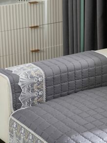 1pc Flower Embroidered Sofa Towel, Modern Polyester Sofa Cover Blanket For Home - Grey - View 4