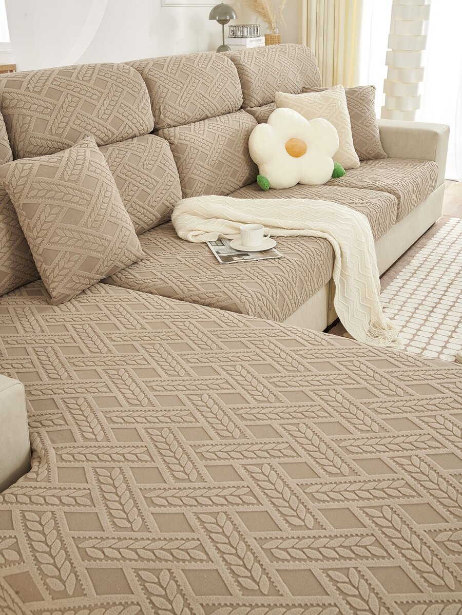 1入組幾何壓花沙發靠墊套現代滌綸沙發座墊套適合家用 - 咖啡棕 - 查看 1