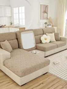 1入組幾何壓花沙發靠墊套現代滌綸沙發座墊套適合家用 - 咖啡棕 - 查看 5