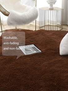 1入組滌綸地毯,現代棕色毛茸茸臥室地毯適用於客廳 - 咖啡棕 - 查看 5