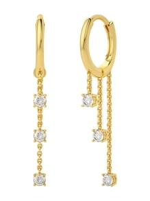 方晶鋯石裝飾銀耳墜適合女士新娘婚禮精細首飾類 - 金黃色 - 查看 1