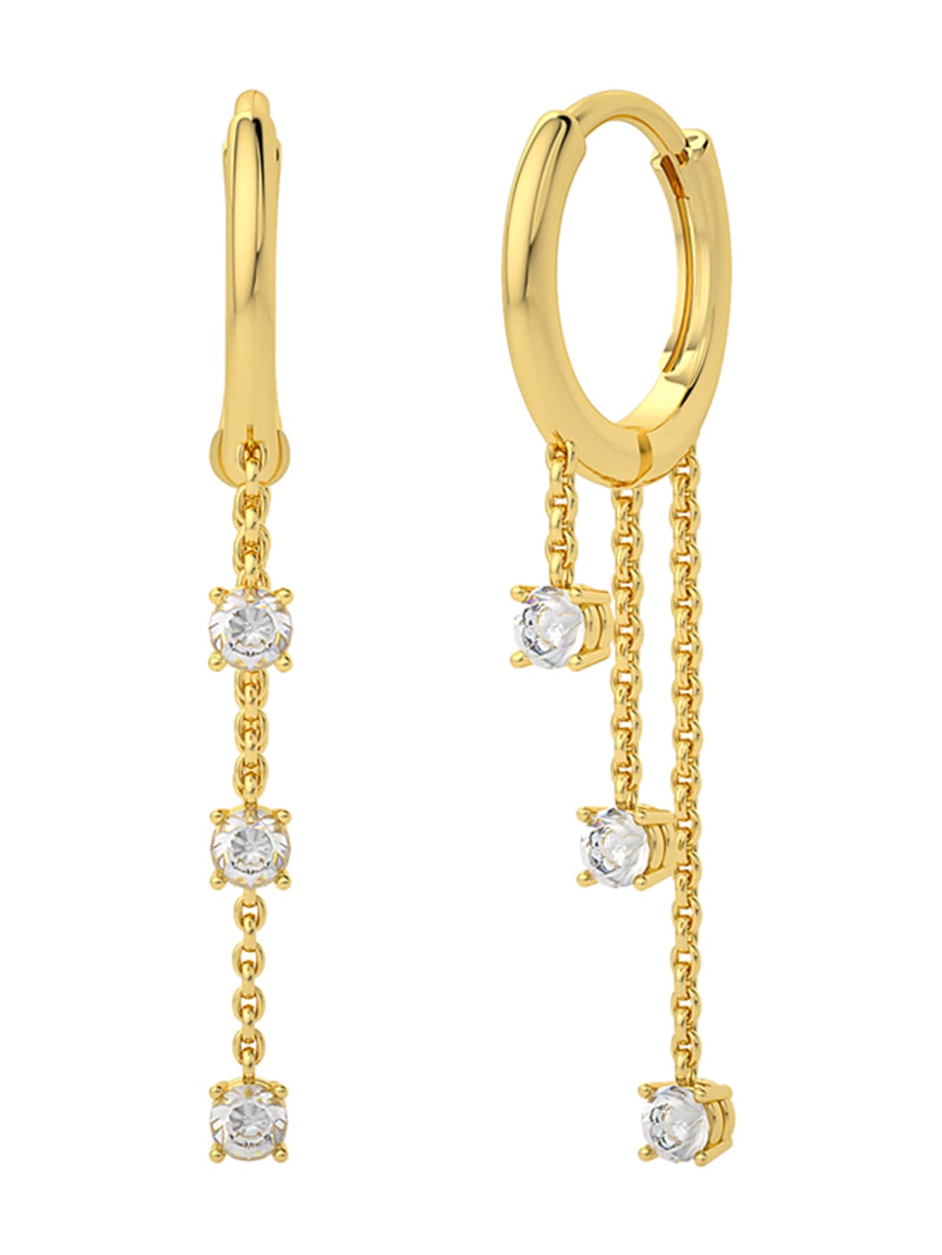 方晶鋯石裝飾銀耳墜適合女士新娘婚禮精細首飾類 - 金黃色 - 查看 1