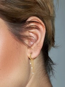 方晶鋯石裝飾銀耳墜適合女士新娘婚禮精細首飾類 - 金黃色 - 查看 2