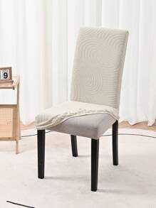 1pc Polyester Dining Chair Slipcover, Geometric Jacquard Waterproof Dining Room Chair Slipcover For Home - Beige - View 4