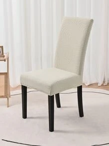 1pc Polyester Dining Chair Slipcover, Geometric Jacquard Waterproof Dining Room Chair Slipcover For Home - Beige - View 5