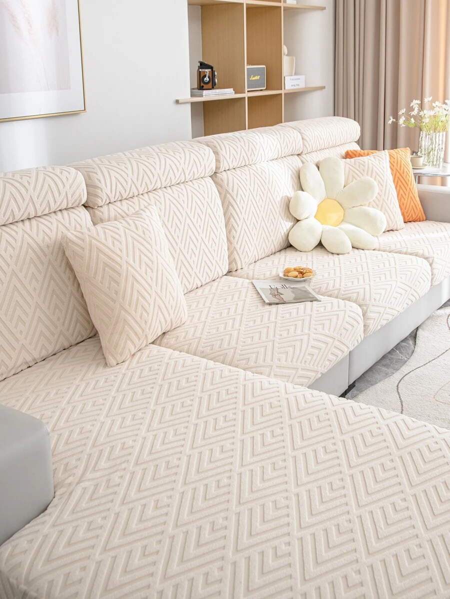 1入組米色沙發座墊套現代滌綸防滑彈力沙發靠墊套適合家用 - 白色 - 查看 1