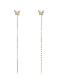 1pair Fashionable Cubic Zirconia Butterfly & Tassel Design Decorated With Rhinestones S925 Sterling Silver Stud Earrings, Suitable For Women's Daily Wear Holiday - Yellow Gold - View 3