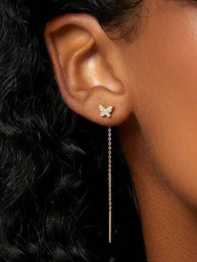 1 pereche de cercei tip fluture și ciucuri, cu zirconiu cubic, la modă, decorați cu strasuri, din argint S925, potriviti pentru ținuta zilnică a femeilor de vacanță