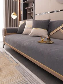 1入組撞色滾邊沙發現代滌綸沙發套毯子 - 灰色 - 查看 1