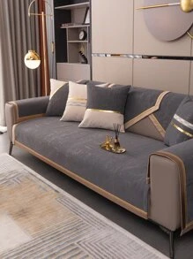 1入組撞色滾邊沙發現代滌綸沙發套毯子 - 灰色 - 查看 2
