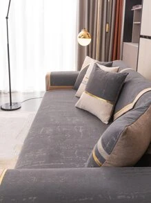 1入組撞色滾邊沙發現代滌綸沙發套毯子 - 灰色 - 查看 3