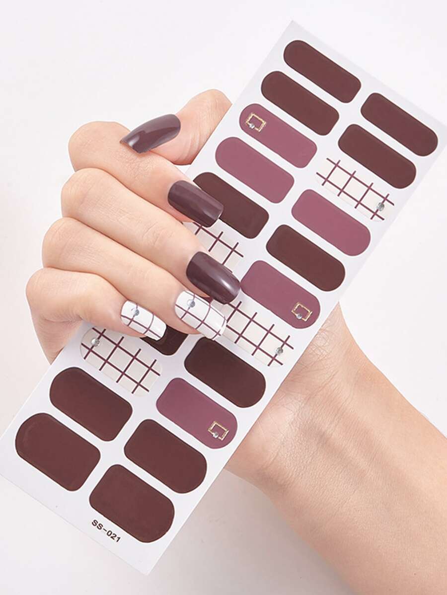 Nhãn dán móng tay đầy đủ hợp thời trang, Nhãn dán móng tay họa tiết hình học đầy đủ, Decal dán móng tay tự dính lấp lánh - Nhiều màu - Xem 1