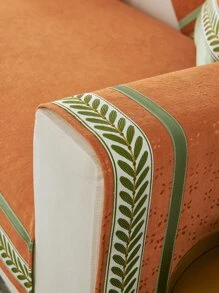 1pc Leaf Pattern Sofa Towel, Polyester Sofa Cover Blanket For Home, All Season - Orange - View 2