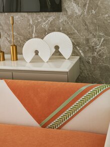 1pc Leaf Pattern Sofa Towel, Polyester Sofa Cover Blanket For Home, All Season - Orange - View 4