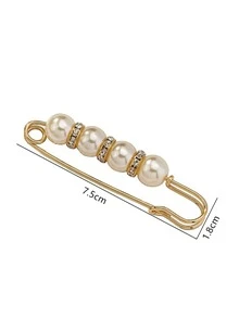 Faux Pearl Decor Safety Pin Design Brooch - Yellow Gold - View 3