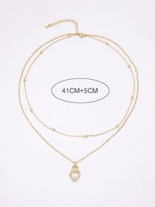 Cubic Zirconia Decor Heart Charm Layered Necklace - Yellow Gold - View 4