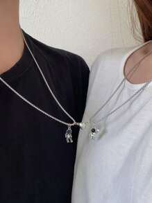 2 cái/bộ Vòng cổ chuỗi trang trí trang trí nhà du hành vũ trụ từ tính dành cho cặp đôi - Bạc - Xem 1