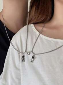 2 cái/bộ Vòng cổ chuỗi trang trí trang trí nhà du hành vũ trụ từ tính dành cho cặp đôi - Bạc - Xem 2