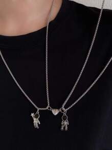 2 cái/bộ Vòng cổ chuỗi trang trí trang trí nhà du hành vũ trụ từ tính dành cho cặp đôi - Bạc - Xem 4