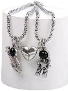 2 cái/bộ Vòng cổ chuỗi trang trí trang trí nhà du hành vũ trụ từ tính dành cho cặp đôi - Bạc - Xem 5