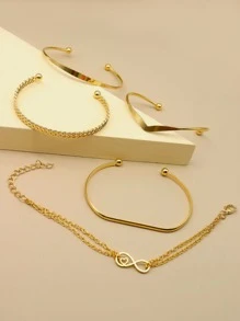 Set de 5 pulseras doradas con diseño de corazón e infinito para hombres y mujeres - Ver 2