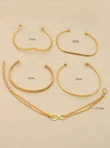 Set de 5 pulseras doradas con diseño de corazón e infinito para hombres y mujeres - Ver 4
