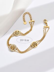 A European And American Style Tree Of Life White Enamel Rhinestone Three Layer Wear Light Luxury Fashion Women's Stainless Steel Bracelet Suitable For Daily Wear - Yellow Gold - View 4