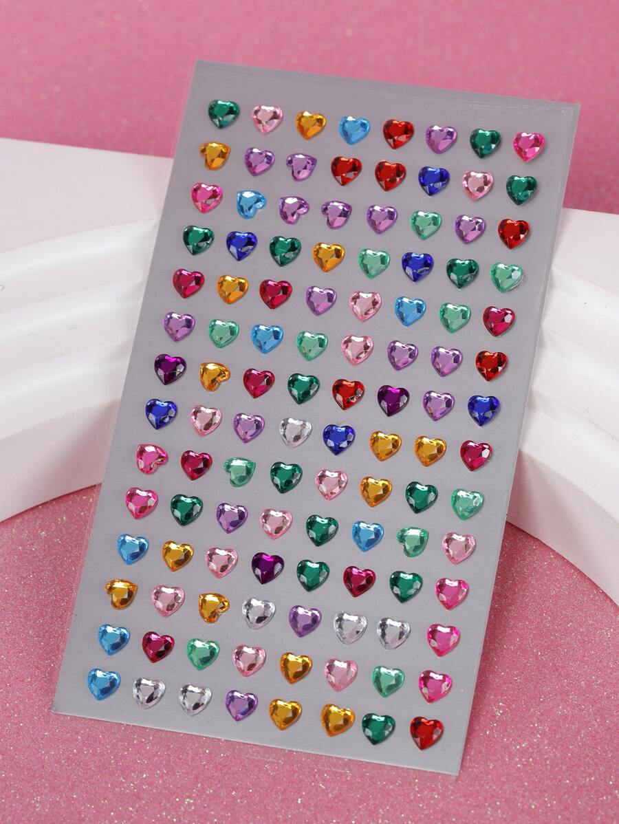 1pc Multicolor 3d Heart Shaped Rhinestone Sticker For Diy Music Festival, Y2k Party Eye And Face Makeup Decoration - Multicolor - View 1