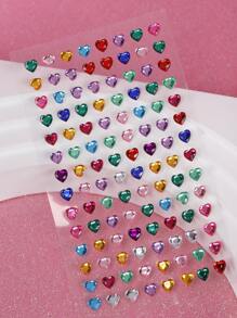 1pc Multicolor 3d Heart Shaped Rhinestone Sticker For Diy Music Festival, Y2k Party Eye And Face Makeup Decoration - Multicolor - View 4