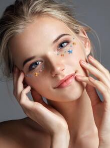 1張不同尺寸和顏色皆有的3d五角星形人造寶石臉部鑲嵌貼紙,可用於diy音樂節y2k Cosplay F派對眼部和臉部裝飾 - 彩色 - 查看 2