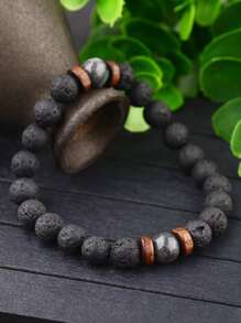 男士石頭串珠手環,適用於首飾類禮品和派對 - 黑色 - 查看 1
