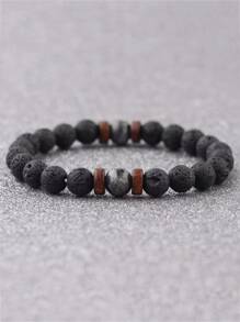 男士石頭串珠手環,適用於首飾類禮品和派對 - 黑色 - 查看 2
