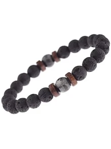 男士石頭串珠手環,適用於首飾類禮品和派對 - 黑色 - 查看 3