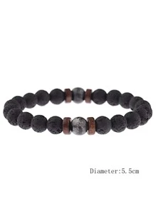 男士石頭串珠手環,適用於首飾類禮品和派對 - 黑色 - 查看 4