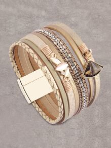 Rhinestone Trang trí nhiều lớp Vòng đeo tay từ tính - Màu Khaki - Xem 1