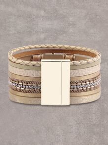 Rhinestone Trang trí nhiều lớp Vòng đeo tay từ tính - Màu Khaki - Xem 2