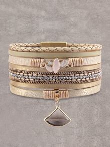 Rhinestone Trang trí nhiều lớp Vòng đeo tay từ tính - Màu Khaki - Xem 3