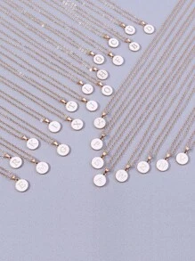 1入組字母細節圓形吊飾項鍊 - 白色 - 查看 1