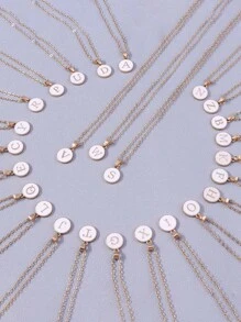 1入組字母細節圓形吊飾項鍊 - 白色 - 查看 4