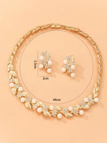 3入組鑲有鑽石和人造珍珠裝飾的珠寶套裝 - 金黃色 - 查看 5